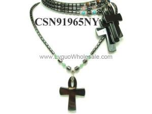 Hematite Cross Pendant Beads Stone Chain Choker Fashion Women Necklace